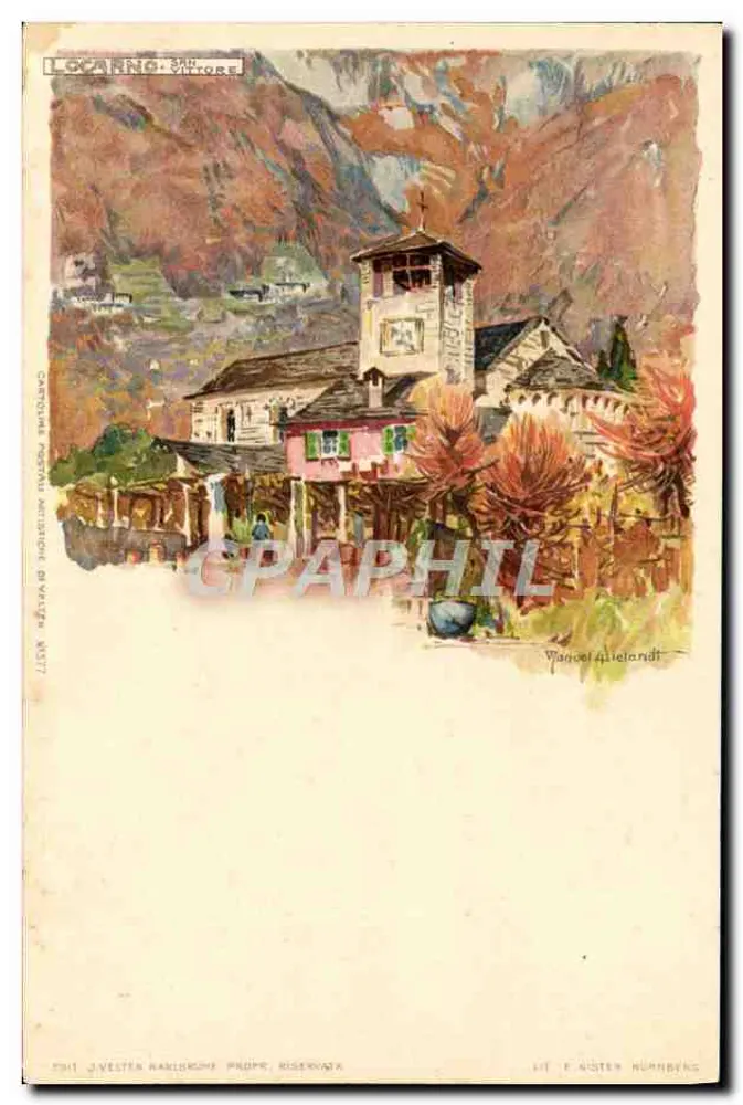Locarno - San Vittore — Illustration von Wancel Alieandt — Verlag J. Veliten, Nr. 1007 - Vorderseite