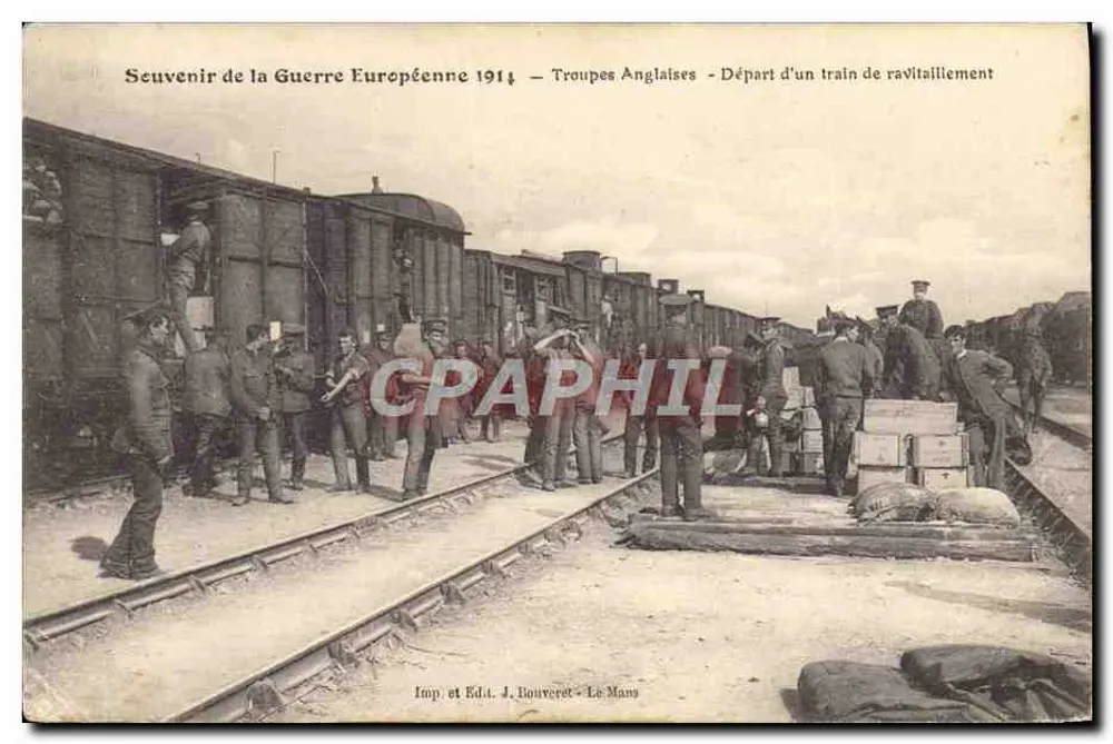 Abfahrt eines Versorgungszuges — englische Truppen — Imp. und Édit. J. Bouveret - Le Mans - Vorderseite