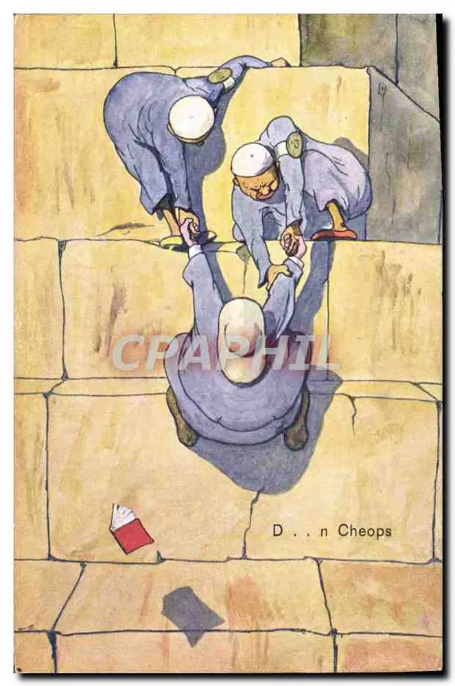 D . . n Cheops — Ilustração de trabalhadores perto de uma pirâmide — B. K. W. I. 951-3 - Frente
