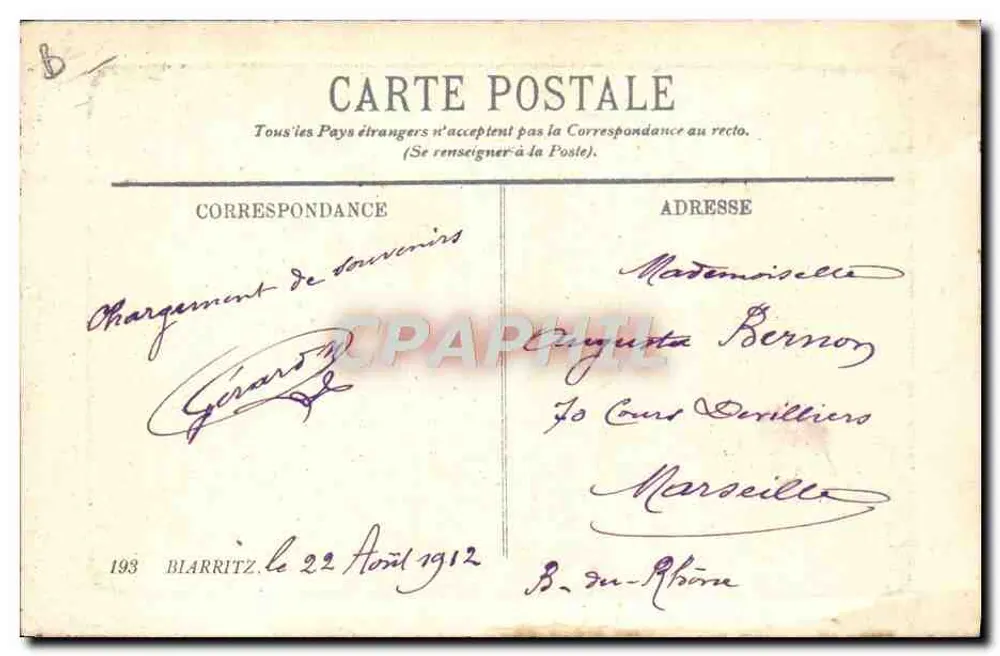Carruagem basca — Biarritz — editor P. IRIDOU, n° LL - Verso