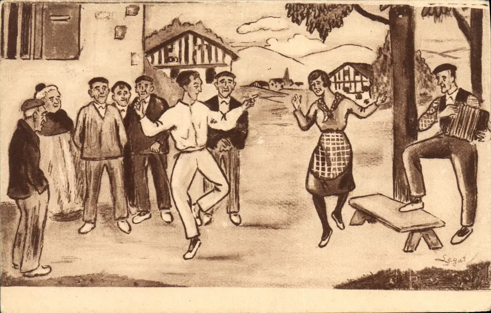 Baskenland — Der Fandango im Dorf — Hélogravure Marcel Daboy, Rue de la Rousseche, Bordeaux - Vorderseite