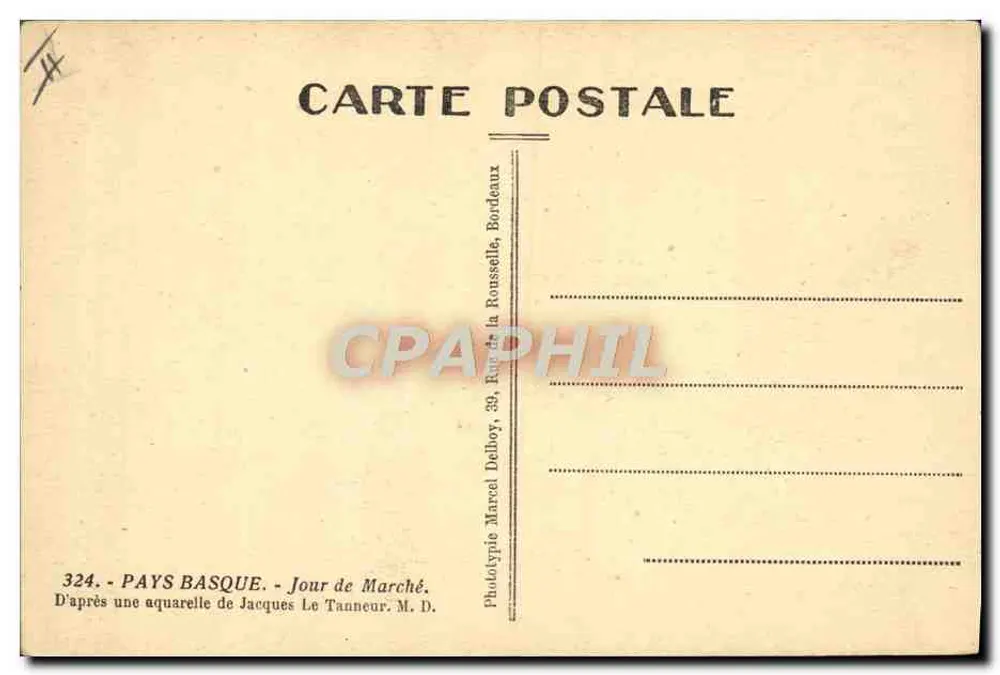 Países Vascongados - Día de Mercado — Jacques Le Tanneur, Fototipia Marcel Delbroy, Bordeaux - Reverso