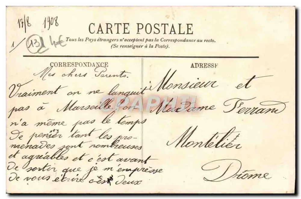 Marselha — O Castelo Borély — LL. — n° 113 - Verso