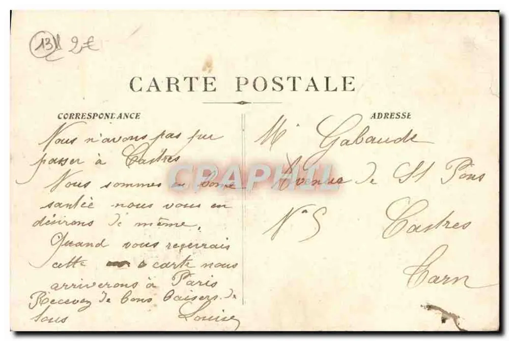 Marsiglia — Fontana Cantini, Motivo centrale La Fonte — Editore sconosciuto, n° 278 - Verso