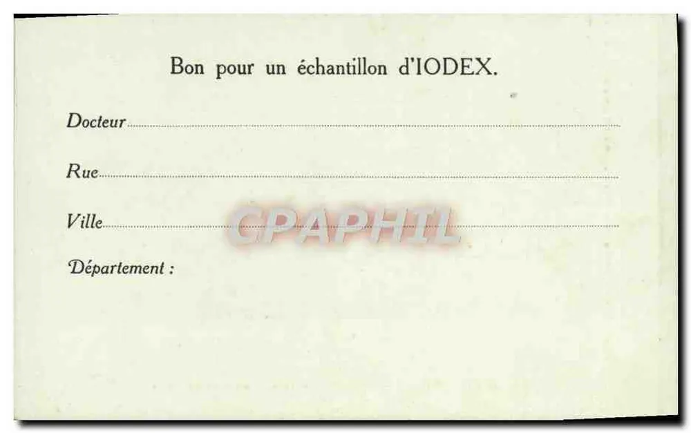 Gutschein für eine Probe von IODEX — Herr Pierre LOUDENOT, Apotheker in Paris - Vorderseite