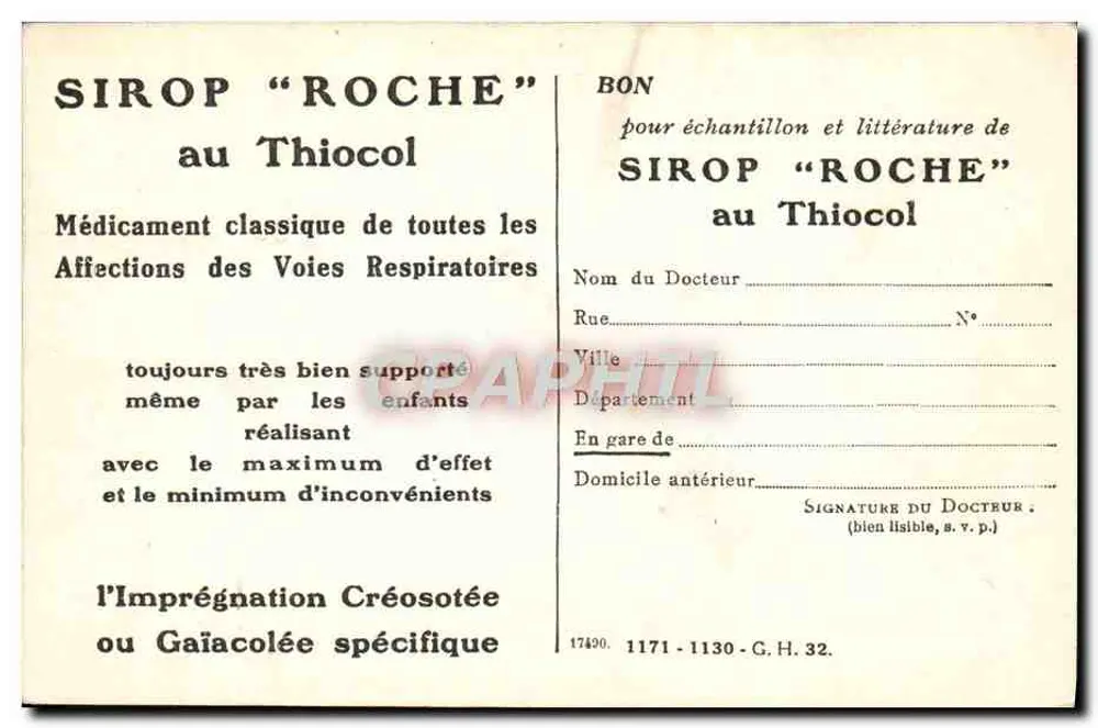 Sirup "Roche" — Werbung für Medikament — Verlag F. Hoffmann-La Roche & Cie, Paris (IIIe) - Rückseite