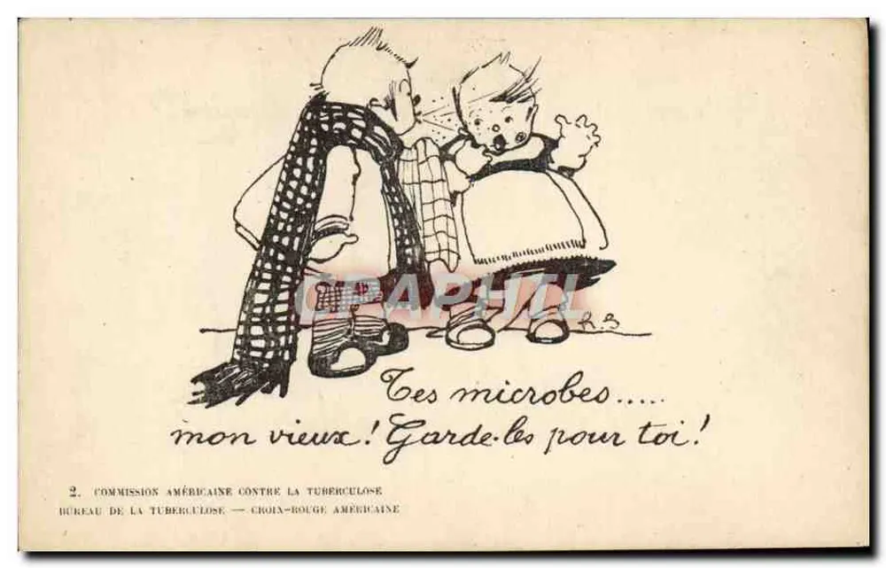 Dois crianças — ilustração anti-tuberculose — Comissão Americana contra a Tuberculose, Cruz Vermelha Americana - Frente