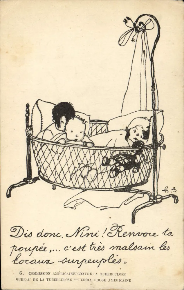 Criança em um berço — ilustração para a Comissão Americana contra a Tuberculose — editor: Bureau da Tuberculose — Cruz Vermelha Americana, n°6 - Frente