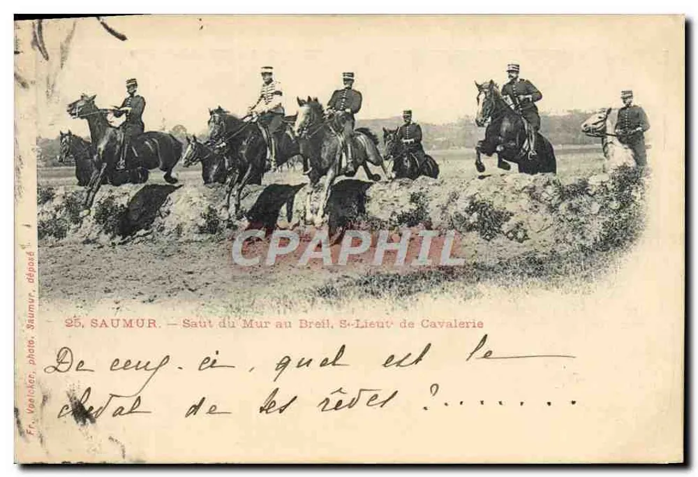 Saumur — Sprung über die Mauer am Le Breil, S.-Lieut. de Cavalerie — Fr. Vaelcker, abgegeben - Vorderseite