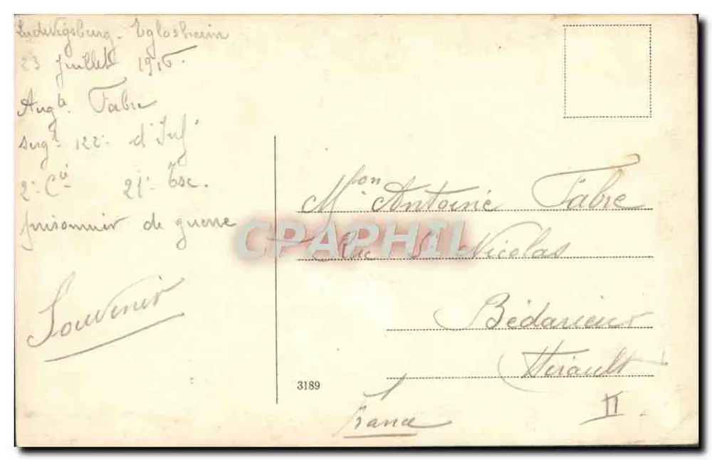 Soldaten, die Kegeln spielen — Ludwigsburg, Vogelsheim — unbekannter Verleger, Seriennummer 3189 - Rückseite