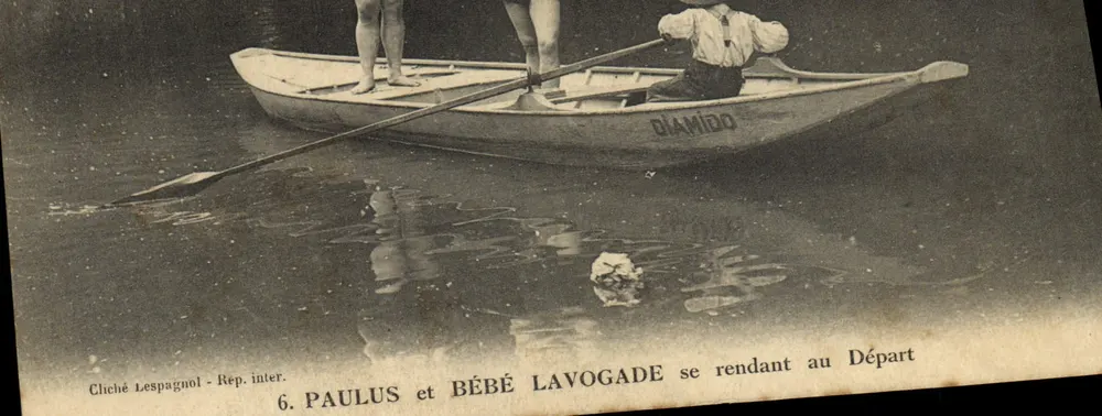 Paulus und Bébé Lavogade auf dem Weg zum Abfahrtsort — Chiché Lespagnol, Internationale Republik — Paulus, Verlag, 18, Rue Félix-Maure, Créteil (Seine) - Vorderseite
