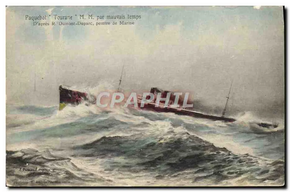 Dampfer Tourane — bei schlechtem Wetter — Phototypie A. Dumont & Cie, Marseille - Vorderseite