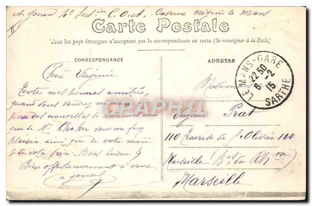 Soldados franceses em exercício — Guerra Europeia 1914 — Imp & Edit J. Bouveret - Le Mans - Verso