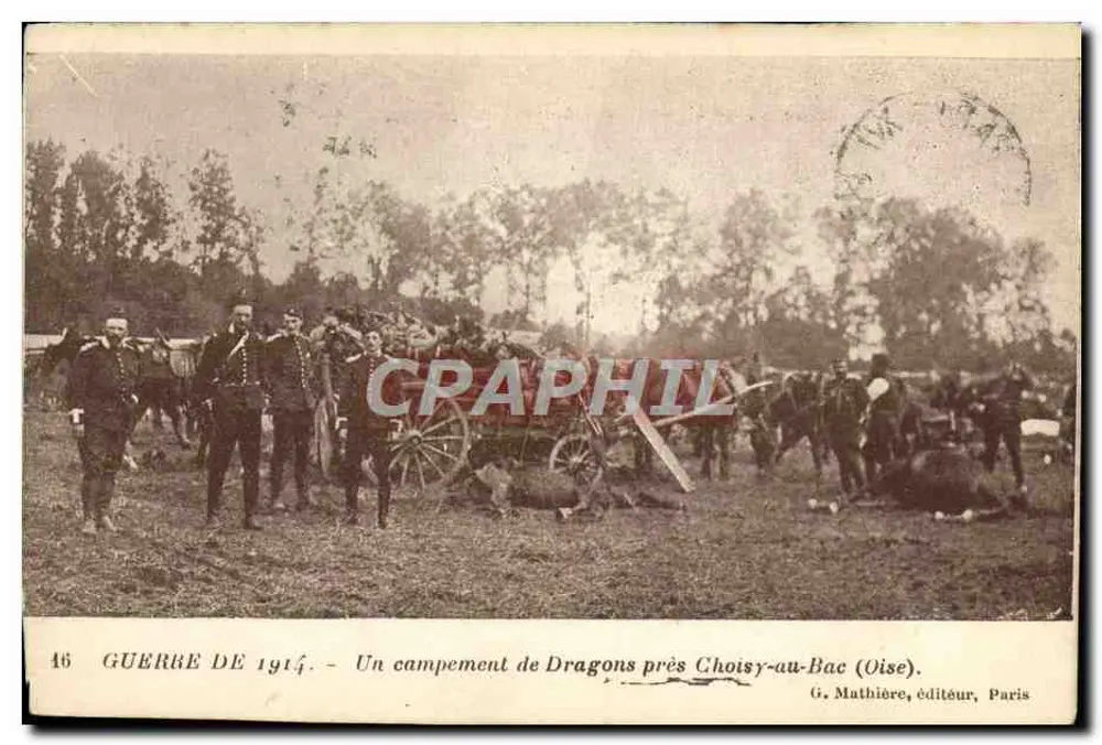 Lager der Dragoner nahe Chois-y-au-Bac (Oise) — Krieg 1914 — Verlag G. Mathiérie, Paris, n° 16 - Vorderseite