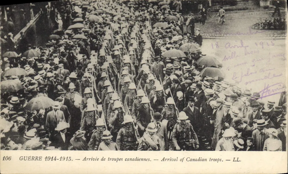 1914-1915년 전쟁 — 캐나다 군대 도착 — LL. 번호 106 - 앞면