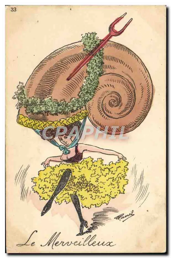 Tänzerin mit Schlickmuschel — humoristische Illustration — Verleger Travail, n° 33 - Vorderseite
