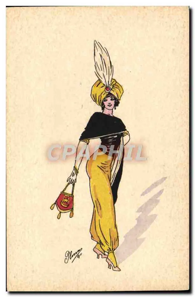 Frau in orientalischer Kleidung — gelber Turban und gelbes Kleid — Zeichnung signiert 'Plouz' — C.H. Paris, Serie 29 - Vorderseite