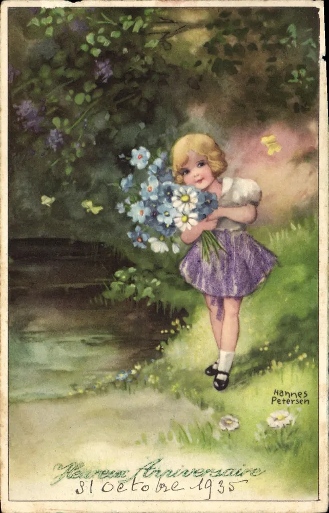 Mädchen mit Blumenstrauß — Geburtstag — Hannes Petersen - Vorderseite