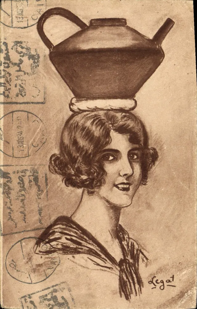 Mulher carregando um vaso na cabeça — Egito — Héliogravure Marcel Dabry n°355 - Frente
