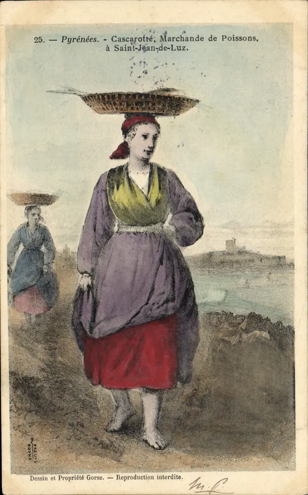 Cascarotte, Fischverkäuferin, in Saint-Jean-de-Luz — Pyrénées — Zeichnung und Eigentum Gorse - Vorderseite