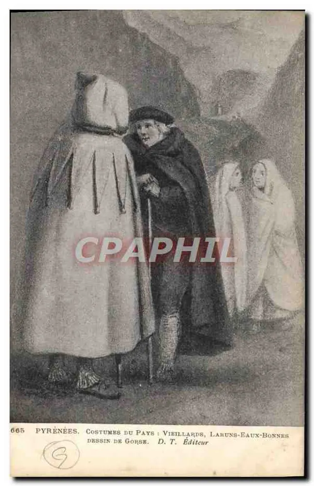 Trajes do País: Velhos, Lahuns-Eaux-Bonnes — Desenho de Gorse — D. T. Editor - Frente