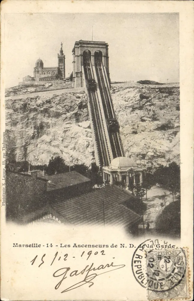 Marseille - Les Ascenseurs de N.D. de la Garde — Phototypie E. Larour, 10, rue Thubaneau - Recto