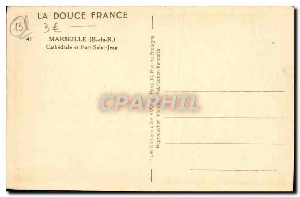 Marseille — Kathedrale und Festung Saint-Jean — Les Éditions d'Art YVON, Paris - Rückseite