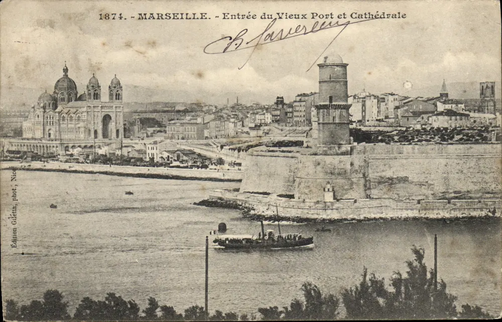 Marseille — Eingang zum Vieux Port und Kathedrale — Édition Giletin, Nice - Vorderseite