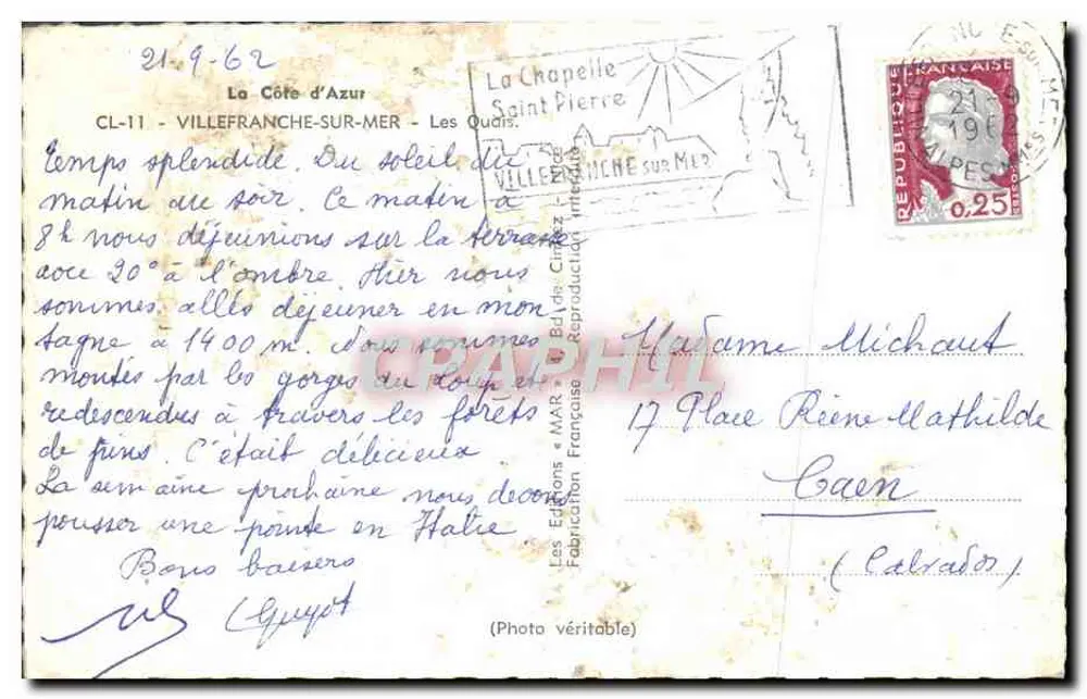 Villefranche-sur-Mer — Hafen und Hotel Welcome — Les Éditions Française - Rückseite