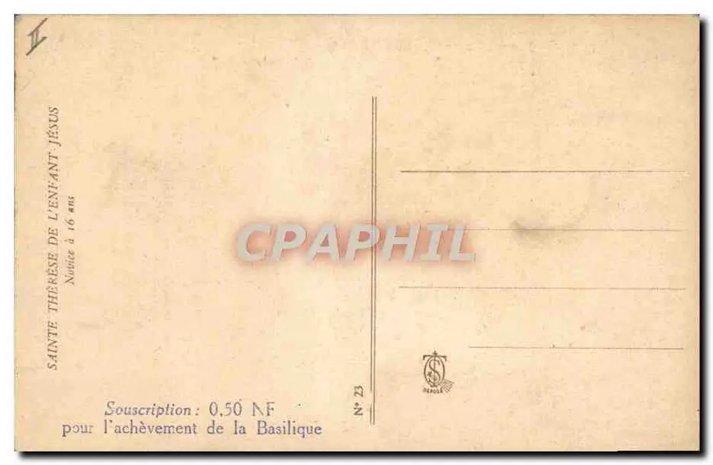 Saint Thérèse des Enfants-Jésus — Novize mit 16 Jahren — Verlag RECOLA, Nr. 23 - Rückseite