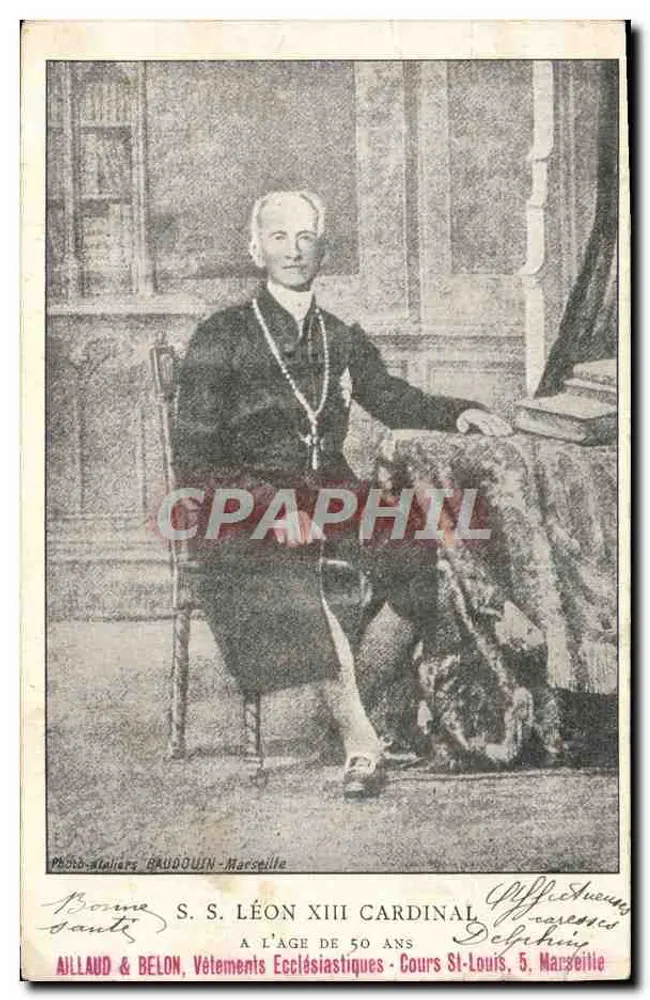 S. S. LÉON XIII CARDINAL — à l'âge de 50 ans — Photo-matiers GAUDOUIN - Marseille - Anverso