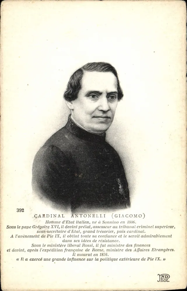 Kardinal Antonelli (Giacomo) — italienischer Staatsmann, geboren in Sonnino 1806 — Verlag JND HOT, Nr. 392 - Vorderseite