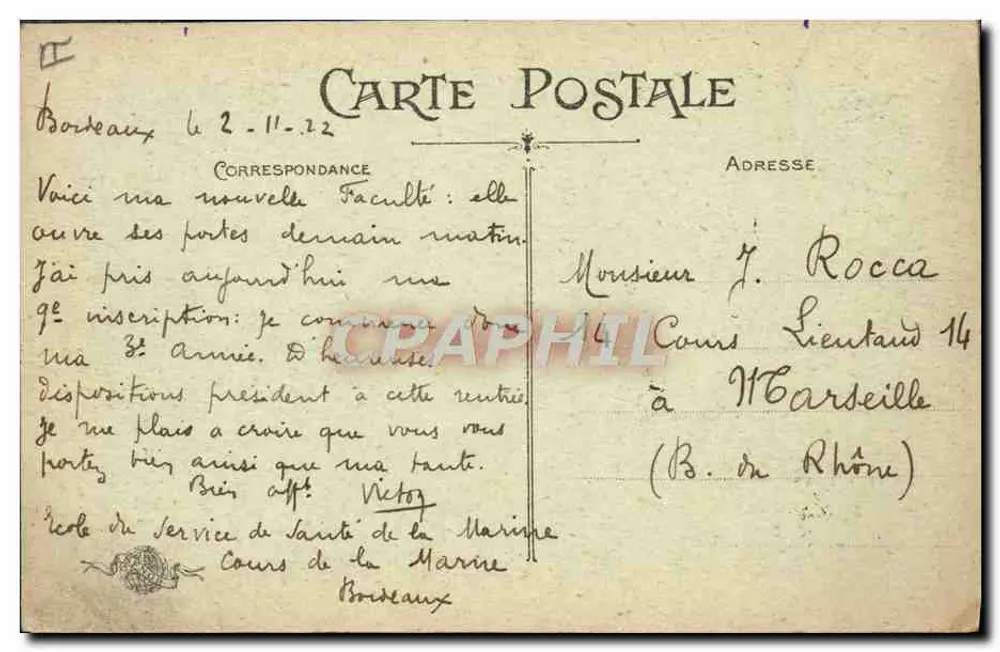 Bordeaux — Faculdade de Medicina — Editor não identificado, número de série não visível - Verso