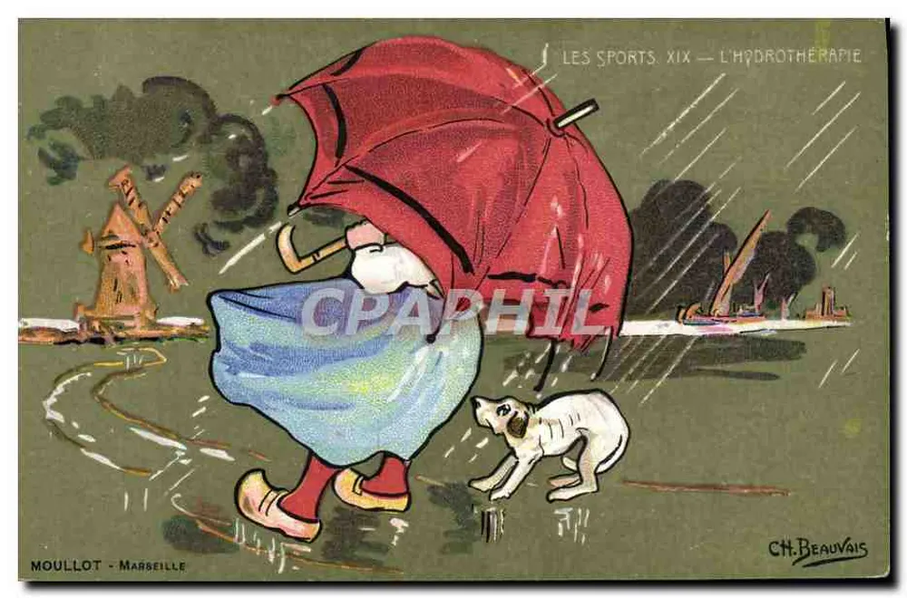 Frau mit Hund unter einem Regenschirm — Sport. XIX — Hydrotherapie — Moullot - Marseille - Vorderseite