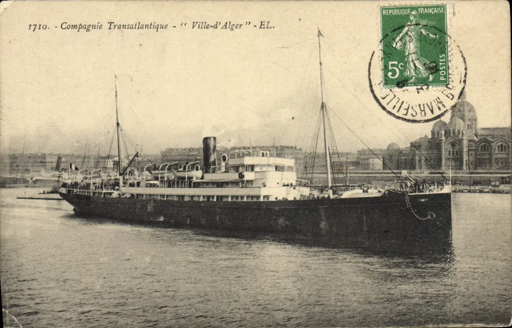 Ville-d'Alger — Schiff der Compagnie Transatlantique in Marseille — Verlag EL. - Vorderseite