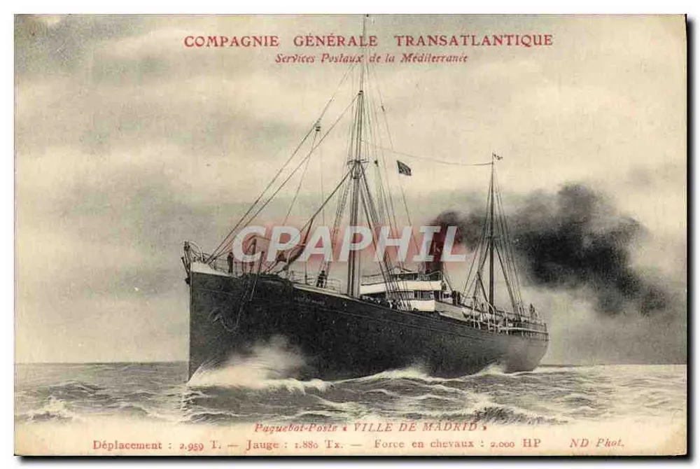 Stadt Madrid — Schiff der Compagnie Générale Transatlantique — ND Fotografie - Vorderseite