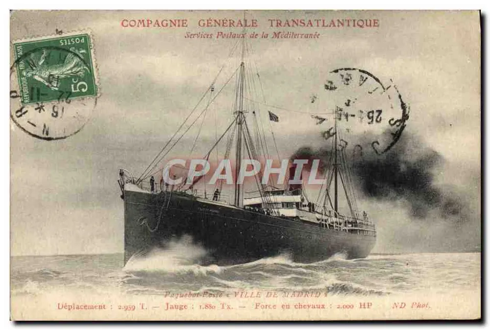 Dampfer Ville de Madrid — Compagnie Générale Transatlantique — ND Fotografie - Vorderseite