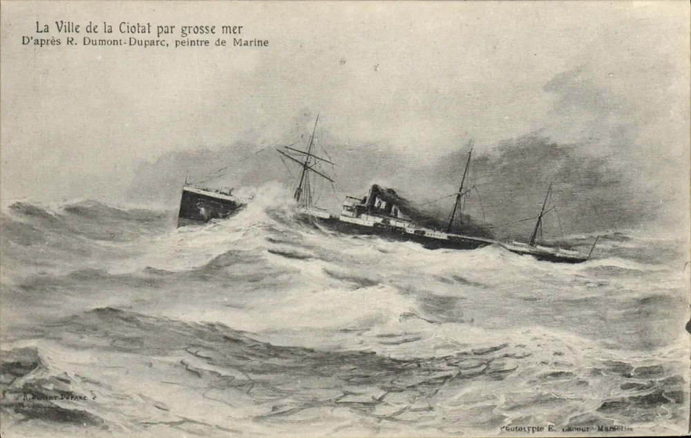 Die Stadt La Ciotat bei stürmischem Meer — Nach R. Dumont-Duparc, Marine-Maler — Phototypie E. Lasser-Mardette - Vorderseite