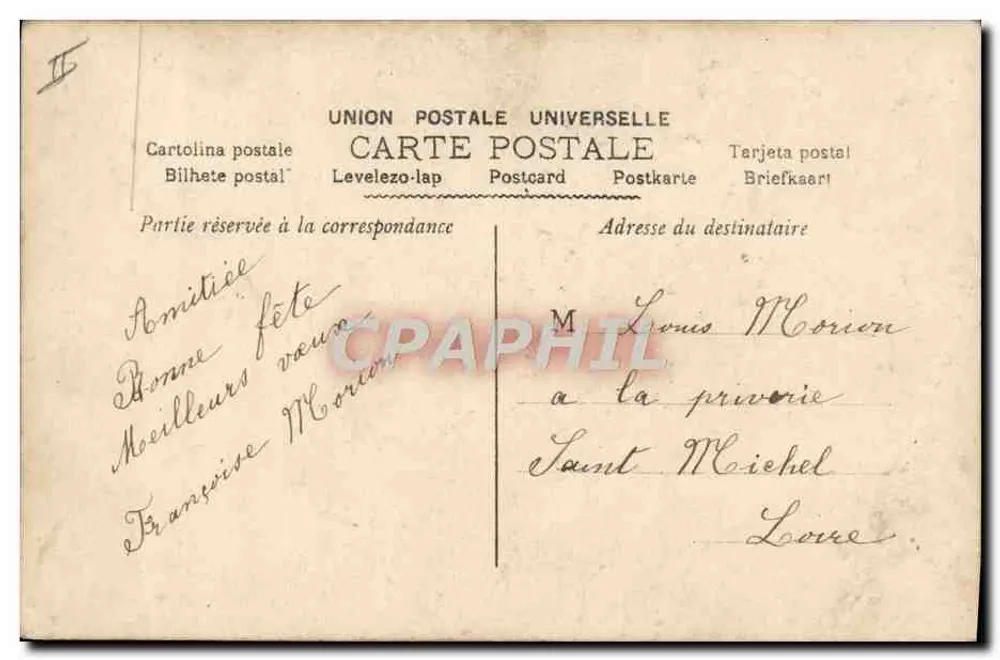 Homem com painel 'LOUIS' — decoração floral — editor S. n° 2047 - Verso