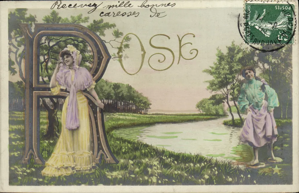 Duas jovens mulheres em um paisagem — 'Receba mil boas carícias de Rose' — Editor 'ETOLIE' n°II - Frente