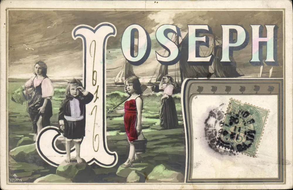Crianças na praia — Joseph — editor A, n° 3057/79 - Frente