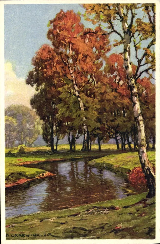 Herbst an den Ufern eines Sees — Gemälde von P. Gräwe Winkler — Verlag STF, Nr. 486 - Vorderseite