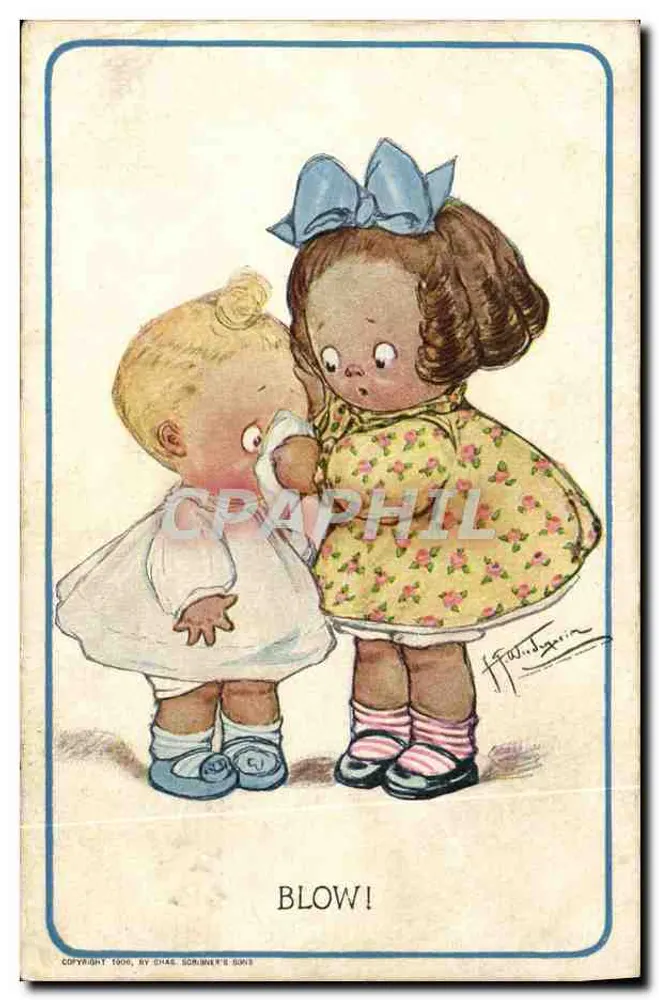 Zwei Kinder spielen — 'BLOW!' — Verlag Chas. Scribner's Sons, Seriennummer nicht sichtbar - Vorderseite