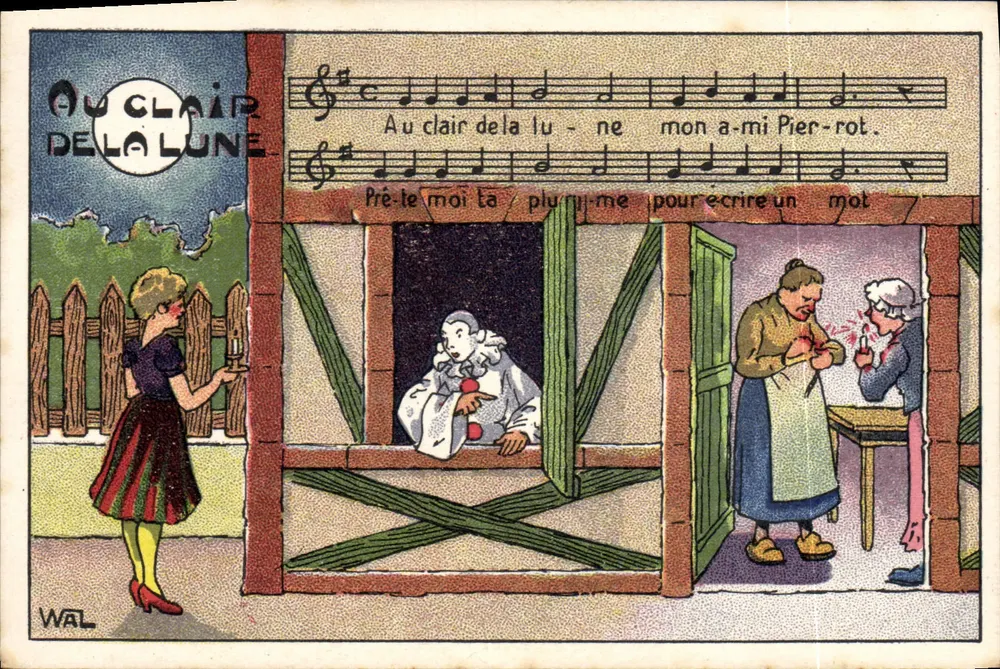 Unter dem Licht des Mondes — nächtliche Szene mit Paar und Musiker — Verlag WAL - Vorderseite