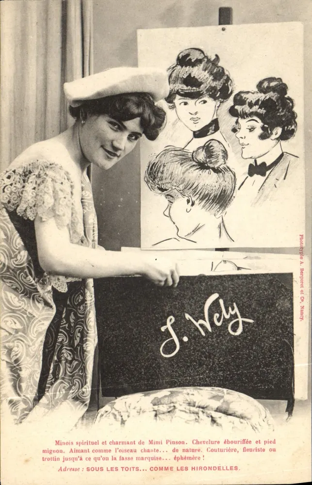 Mimi Pinson — Künstlerin und Schneiderin — Phototypie A. Bergued et Cie, Nancy - Vorderseite
