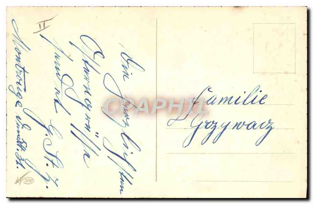Junge Liebende in einer nächtlichen Landschaft — gedruckter Text 'Joyeuses Fêtes' — Verleger nicht sichtbar - Rückseite