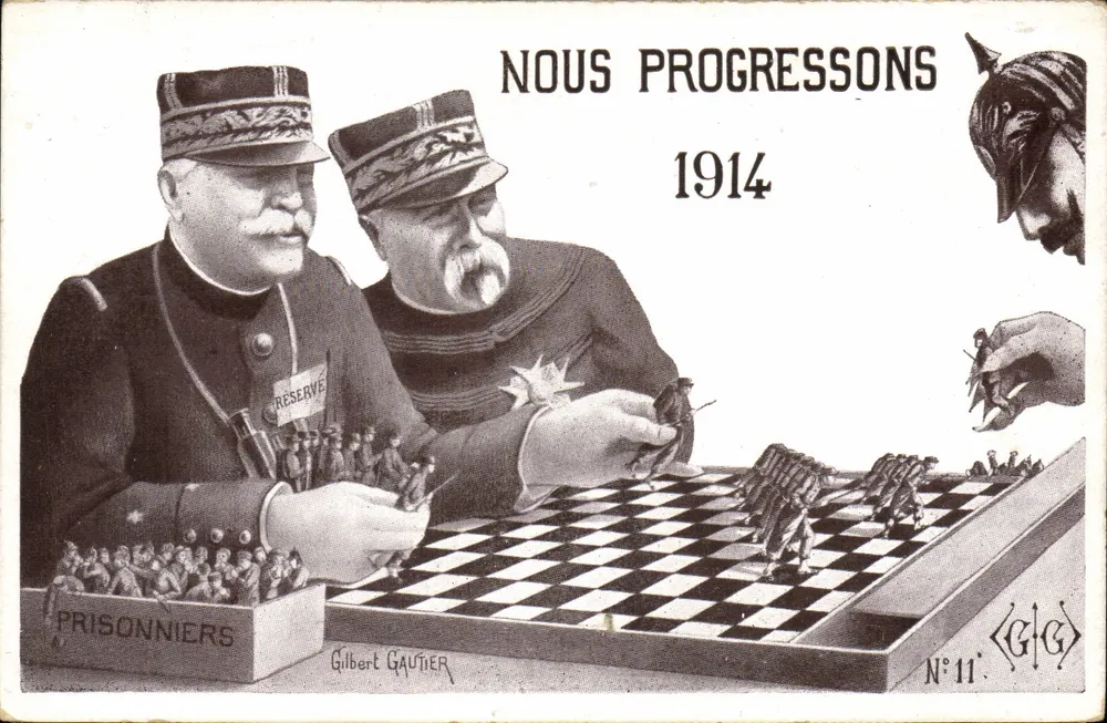 Dois generais jogando xadrez — Nous progressons 1914 — Gilbert Gautier, N°11 - Frente