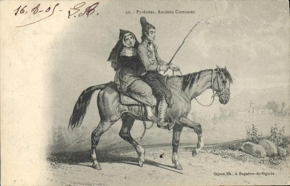 Pirineus, Velhos Trajes — Sajous, editor, em Bagnères-de-Bigorre - Frente