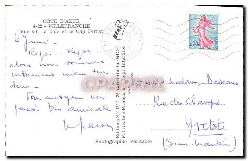 Visão da baía e do Cap Ferrat — Côte d'Azur — Edições S.E.P.T. La Torbella - Verso