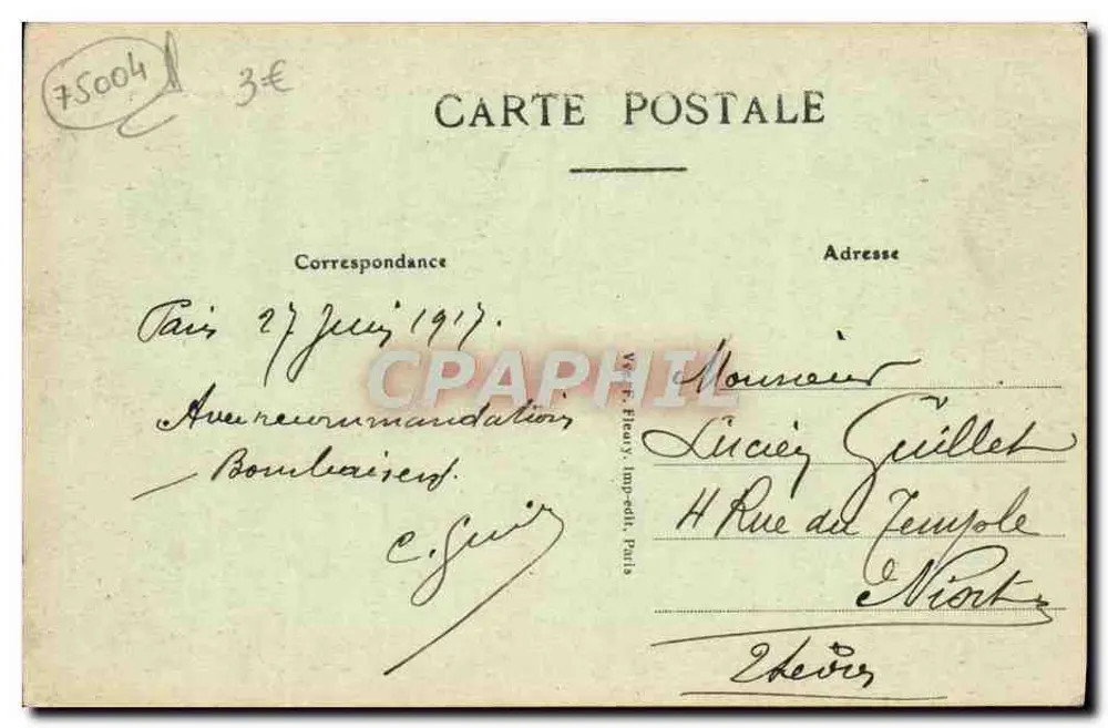 Notre-Dame, le Pont et le nouveau Square — Paris (IVe) — éditeur impr. Fleury, Paris - Verso